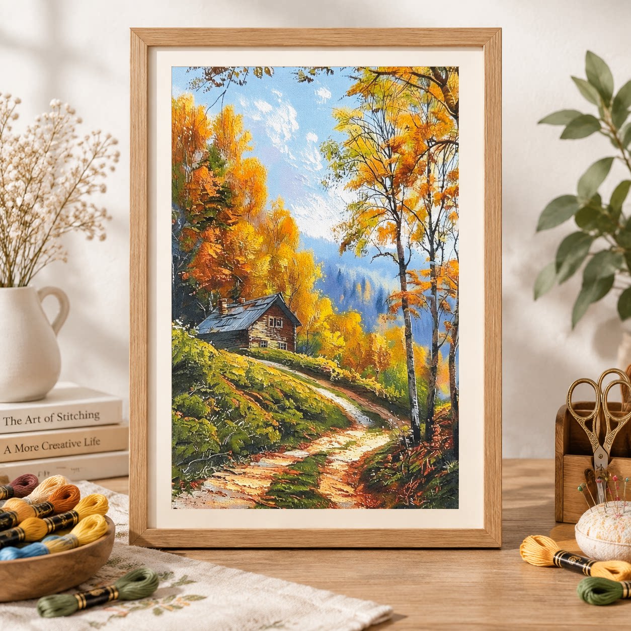 Cross Stitch Stamped Kits Beginners - [ZZ9250-Herbst-Waldhütte] DIY-Stickset mit Vorlagen für Anfänger,