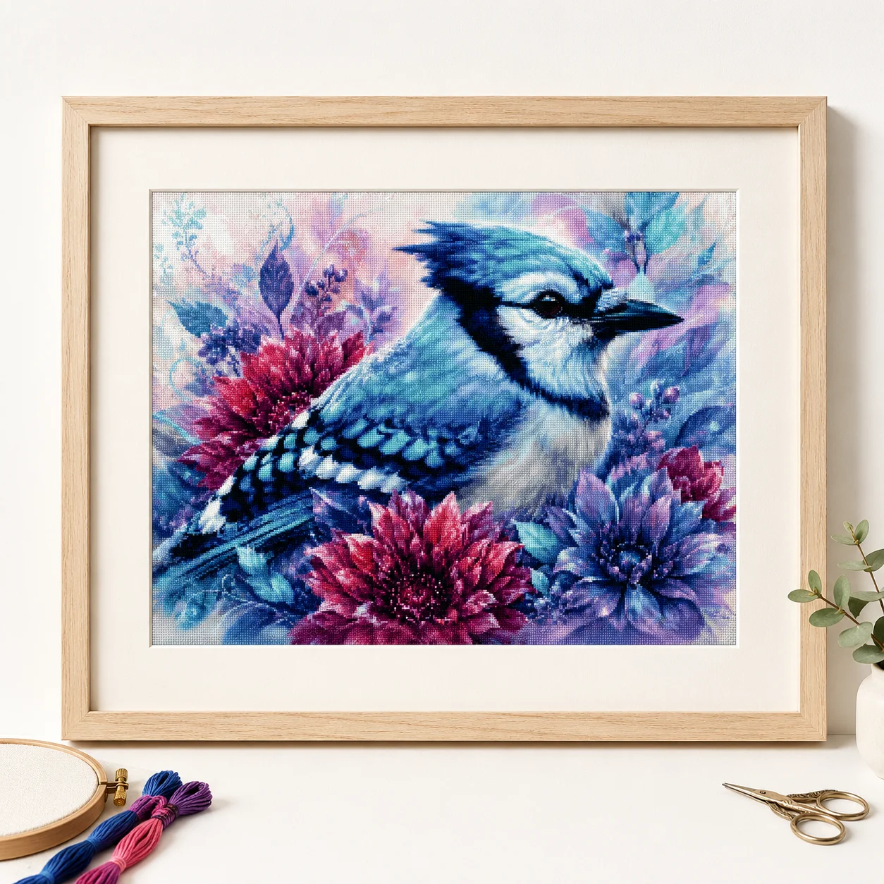 Cross Stitch Stamped Kits Beginners - [ZZ8680-Blauer Spatz] | Anfänger-DIY-Stickset mit vorgedrucktem