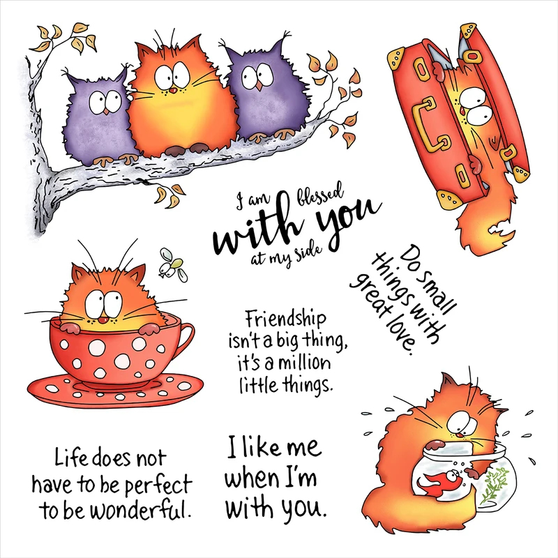 Clear Silicone Stamps For Card Making - Kawaii Fatty Cats Owl Stanzformen, transparenter
