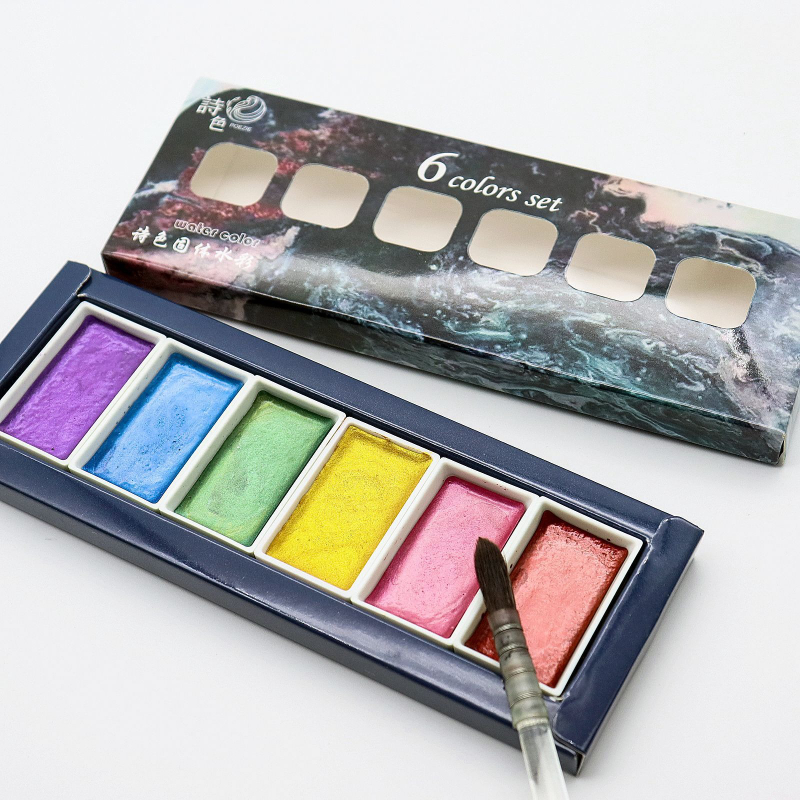 6-farbiges wasserlösliches Met – Watercolor Paint Set Solid Pigment Bewertung und Preis